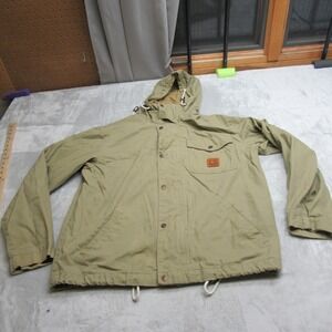 LRG Jacket Mens Large Beige Hooded Fleece Lined Core Pocket Full Zip Rain Wind